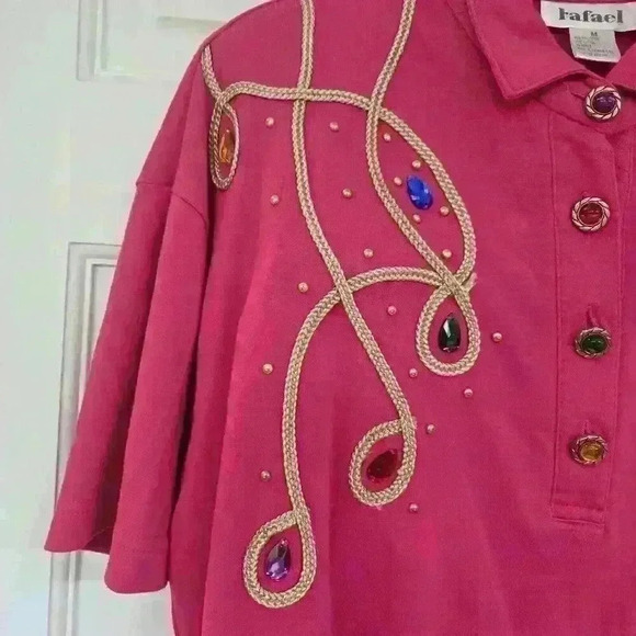 Rafael Pink Women's Studded Collared Blouse & Pants Set,Size M - Picture 4 of 5